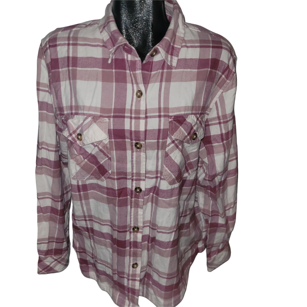 Frank And Oak Pink and White Plaid Button-Up Organic Cotton Shirt Size XXL